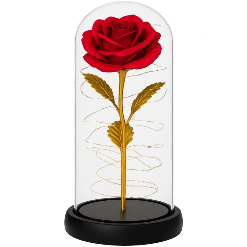 Wieczna Róża w Szkle - 2060 - Róża metalizowana z czarną podstawą